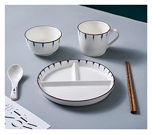 Portionsplatten-Besteck-Set, Teller for Erwachsene, 6-teiliges Besteck-Set mit Schüssel und Becher, Portionskontrolle, Keramik-Essteller, spülmaschinenfest, Bpa-frei ( Color : 8inch Plate Set-A ) von Meiiron
