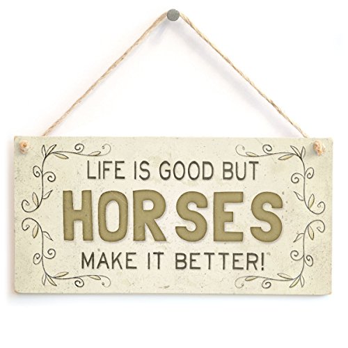 Meijiafei „Life Is Good But Horses Make It Better!“ – Super niedliches Landhausstil Wohnaccessoire Geschenk Schild für Pferdeliebhaber von Meijiafei