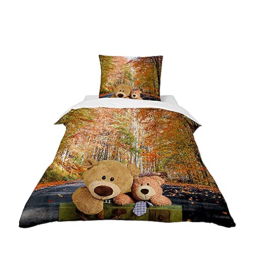 Baby Kinder Bettwäsche mit Kopfkissenbezug, Mateju Mädchen Junge Mikrofaser Bettbezüge mit Reißverschluss, Kinderbettwäsche-Set Babybettwäsche (2pcs-100x135+40x60cm,Süßer Bär 6) von Meiju-shop