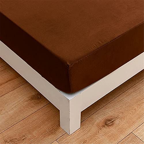 Einfarbig Spannbettlaken für Einzelbett Doppelbett, Mateju Weiche Atmungsaktivem Hochwertiges Mikrofaser Spannbetttuch,Tiefe Tasche,Verfügbar in verschiedenen Größen (Braun,150x200x27cm) von Meiju-shop