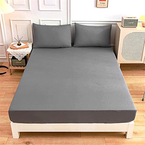 Einfarbig Spannbettlaken für Einzelbett Doppelbett, Mateju Weiche Atmungsaktivem Hochwertiges Mikrofaser Spannbetttuch,Tiefe Tasche,Verfügbar in verschiedenen Größen (Grau,150x200x27cm) von Meiju-shop