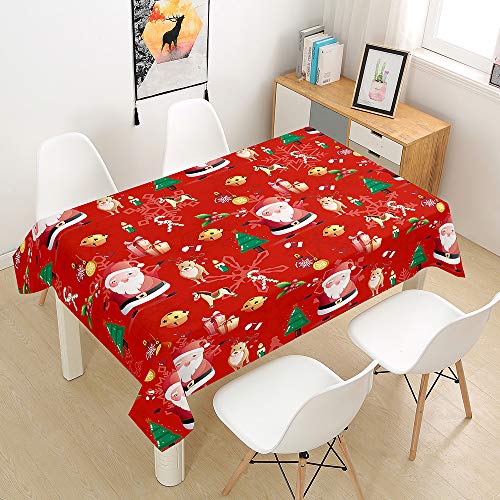 Mateju 3D Weihnachten Tischdecke Abwaschbar, Furnily Rechteck Dekoration Wasserdicht Fleckschutz Ölfest Polyester, Pflegeleicht Outdoor Garten Deko, Weihnachten Rot Gold grün weiß blau (100x140cm,B) von Meiju-shop