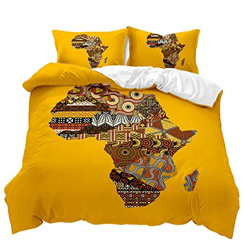 Mateju Bettwäsche 3 teilig Microfaser, Weiche Bettbezüge Set Bettwäsche Set 3D Afrika Druck Bettwäsche-Set mit Reißverschluss 1 Bettbezug und 2 80x80cm Kissenbezug (traditionelle Kunst,200x200cm) von Meiju-shop