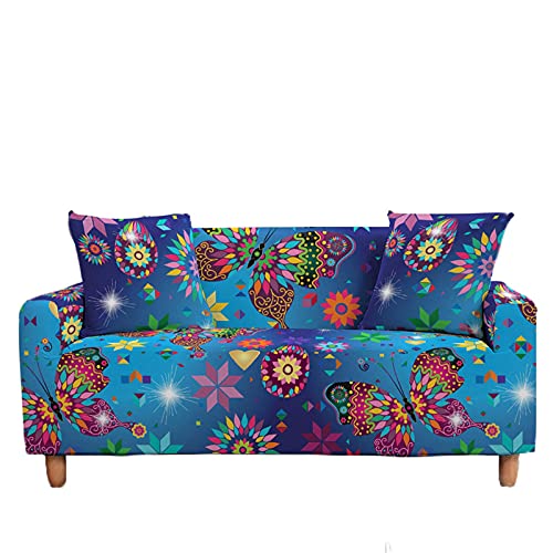 Mateju Sofabezug Sofaüberwürfe 1/2/3/4 Sitzer, Schmetterling Bedruckte L Form Stretch Sofa Abdeckung Antirutsch Couchbezug Sesselbezug für Wohnzimmer Wohnkultur (Bunte Geometrie,2-Sitzer 145-185cm) von Meiju-shop