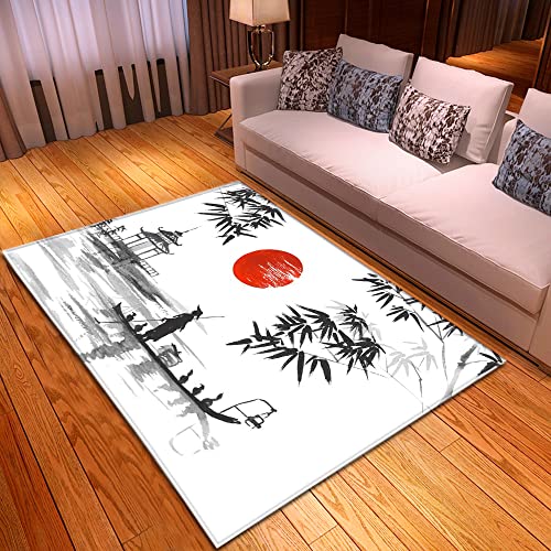 Mateju Teppich Schlafzimmer Wohnzimmer Teppich 3D Retro Dekoration Waschbarer Flanell Teppiche Balkon Terrasse Küchenteppich Bodenmatte Fußmatte (50x80cm,Bambusblätter) von Meiju-shop