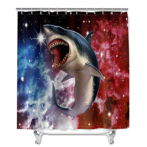 Mateju Wasserdicht Duschvorhang Anti-Schimmel, 3D Hai Tierdruck Duschvorhänge Waschbar Polyester Stoff Badvorhang mit 12 Duschvorhängeringen für Badewanne und Bathroom (Sternenklarer Himmel,90x180cm) von Meiju-shop