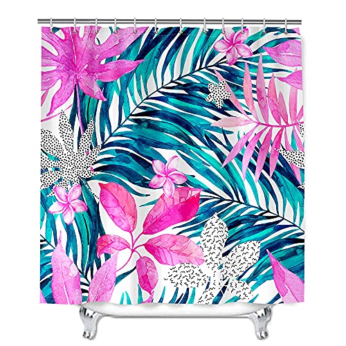 Mateju Wasserdicht Duschvorhang Anti-Schimmel, 3D Pflanzen Motiv Duschvorhänge Waschbar Polyester Stoff Badvorhang mit 12 Duschvorhängeringen für Badewanne und Bathroom (120x180cm,Lila Blume) von Meiju-shop