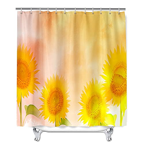 Mateju Wasserdicht Duschvorhang Anti-Schimmel, 3D Sonnenblume Motiv Duschvorhänge Waschbar Polyester Stoff Badvorhang mit 12 Duschvorhängeringen, für Badewanne und Bathroom (Golden,180x180cm) von Meiju-shop