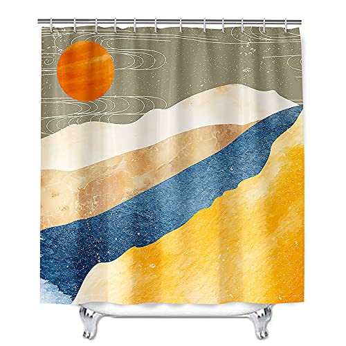 Mateju Wasserdicht Duschvorhang Staubdicht, 3D Berglandschaft Druck Duschvorhänge Waschbar Polyester Stoff Badvorhang mit 12 Duschvorhängeringen für Badewanne und Bathroom (Fluss,120x180cm) von Meiju-shop