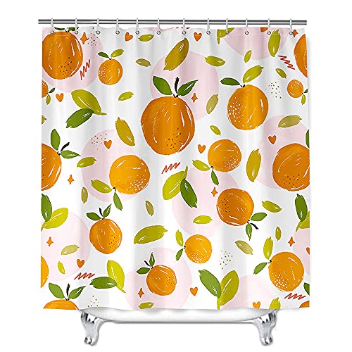 Mateju Wasserdicht Duschvorhang Staubdicht,3D Orange Fruchtdruck Duschvorhänge Waschbar Polyester Stoff Badvorhang mit 12 Duschvorhängeringen für Badewanne Badezimmer (Süße Orange,120x180cm) von Meiju-shop