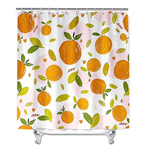 Mateju Wasserdicht Duschvorhang Staubdicht,3D Orange Fruchtdruck Duschvorhänge Waschbar Polyester Stoff Badvorhang mit 12 Duschvorhängeringen für Badewanne Badezimmer (Süße Orange,90x180cm) von Meiju-shop