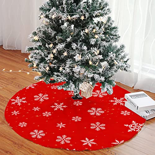 Mateju Weihnachtsbaum Rock Weihnachtsbaumdecke Rund Decke Groß Christbaumdecke Christbaumständer Teppich Baumdecke Weihnachtsbaum Deko für Weihnachten Neujahr Party Dekoration (Schneeflocke,48inch) von Meiju-shop