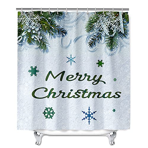 Mateju Weihnachtsdekoration Wasserdicht Duschvorhang Staubdicht,3D Duschvorhänge Waschbar Polyester Stoff Badvorhang mit 12 Duschvorhängeringen für Badewanne Badezimmer (Frohe Weihnachten,180x200cm) von Meiju-shop