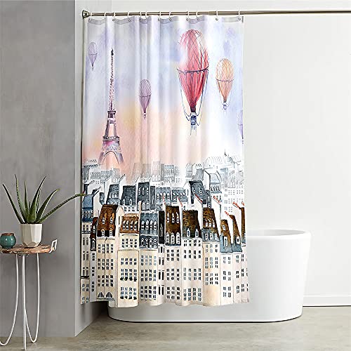 Meiju Wasserdicht Duschvorhang Anti-Schimmel, 3D Heißluftballon Motiv Duschvorhänge Waschbar Polyester Stoff Badvorhang mit 12 Duschvorhängeringen für Badewanne und Bathroom (90x180cm,Eiffelturm) von Meiju-shop