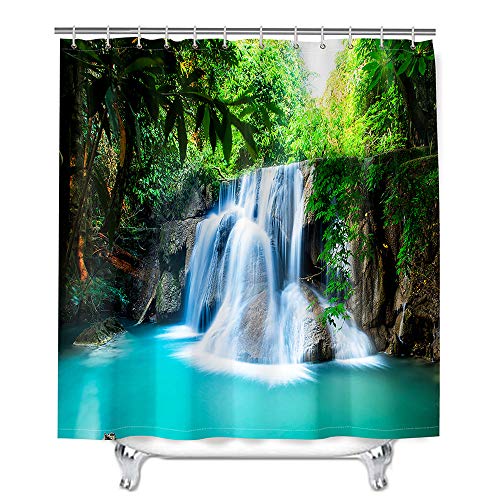 Meiju Wasserdicht Duschvorhang Staubdicht, 3D Landschaftsmalerei Duschvorhänge Waschbar Polyester Stoff Badvorhang mit 12 Duschvorhängeringen für Badewanne Bathroom (Wasserfall C,180x200cm) von Meiju-shop