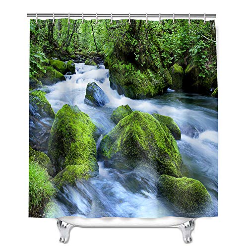 Meiju Wasserdicht Duschvorhang Staubdicht, 3D Landschaftsmalerei Duschvorhänge Waschbar Polyester Stoff Badvorhang mit 12 Duschvorhängeringen für Badewanne Bathroom (Wasserfall D,165x180cm) von Meiju-shop