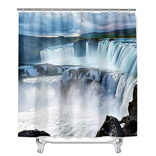 Meiju Wasserdicht Duschvorhang Staubdicht, 3D Landschaftsmalerei Duschvorhänge Waschbar Polyester Stoff Badvorhang mit 12 Duschvorhängeringen für Badewanne Bathroom (Wasserfall F,150x180cm) von Meiju-shop