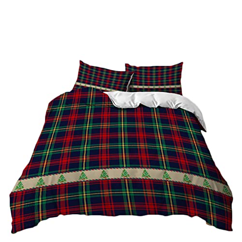 Meiju-shop Mateju Bettwäsche 3 teilig Microfaser, Weiche Bettbezüge Set Bettwäsche Set 3D Tartan Bettwäsche-Set mit Reißverschluss 1 Bettbezug und 2 80x80cm Kissenbezug (135x200cm,Weihnachtsbaum) von Meiju-shop