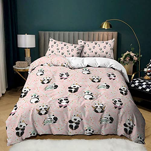 Meiju-shop Mateju Bettwäsche 3 teilig Microfaser,Weiche Bettbezüge Set Bettwäsche Set 3D Süßer Panda Druck Bettwäsche-Set mit Reißverschluss 1 Bettbezug und 2 80x80cm Kissenbezug (Rosa,135x200cm) von Meiju-shop