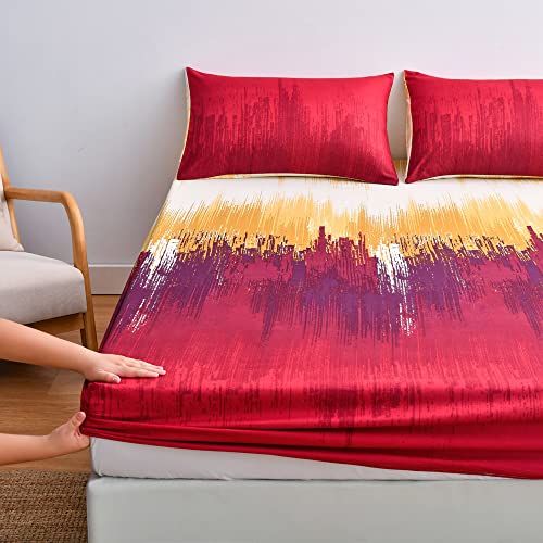 Meiju-shop Mateju Spannbettlaken Mode Bunt Drucken Weiche Atmungsaktivem Matratzenschoner Mikrofaser Spannbetttuch, Tiefe Tasche 30cm, Verfügbar in verschiedenen Größen (Rot,180x200x30cm) von Meiju-shop