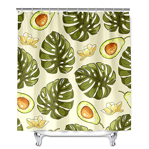Meiju-shop Mateju Wasserdicht Duschvorhang Anti-Schimmel, 3D Pflanzen Motiv Duschvorhänge Waschbar Polyester Stoff Badvorhang mit 12 Duschvorhängeringen für Badewanne und Bathroom (90x180cm,Avocado) von Meiju-shop