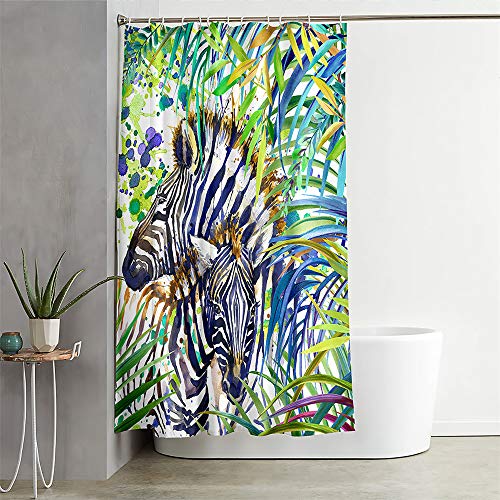 Meiju-shop Mateju Wasserdicht Duschvorhang Anti-Schimmel, 3D Zebra Motiv Duschvorhänge Waschbar Polyester Stoff Badvorhang mit 12 Duschvorhängeringen für Badewanne Bathroom (180x200cm,Palmblatt) von Meiju-shop