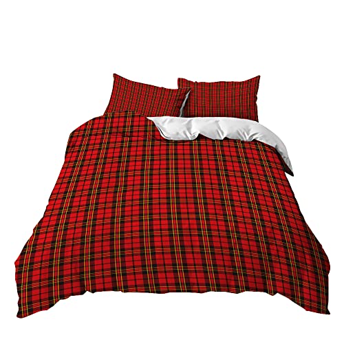 Meiju-shop Mateju Weihnachtsbettwäsche 3 teilig Microfaser, Tartan Karodruck Weiche Bettbezüge Set Bettwäsche Set Bettwäsche-Set mit Reißverschluss 1 Bettbezug und 2 80x80cm Kissenbezug (C,160x220cm) von Meiju-shop