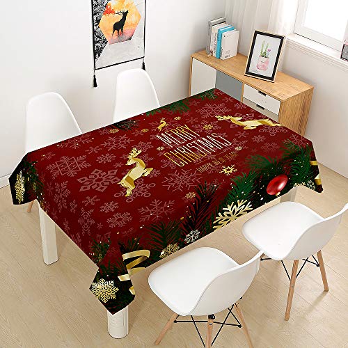 Mateju 3D Weihnachten Tischdecke Abwaschbar, Furnily Rechteck Dekoration Wasserdicht Fleckschutz Ölfest Polyester, Pflegeleicht Outdoor Garten Deko, 3D Weihnachtsmann Elk Geschenk (G,140x180cm) von Meiju