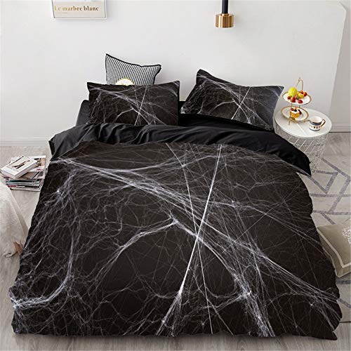 Mateju Bettwäsche-Set - Mikrofaser Bettbezug und Kissenbezug - Bettbezug mit Reißverschluss Schließung - 3D Halloween Bedrucktes Bettwäsche Set (140x200cm (2pcs),Spinnennetz) von Meiju