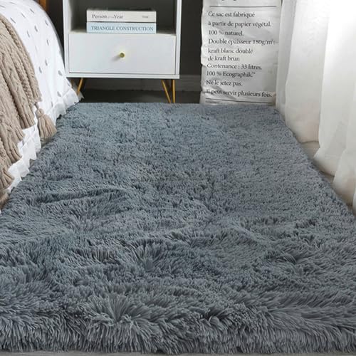 Mateju Teppich Wohnzimmer, Teppich Flauschig 200x300, Modern Hochflor Teppich Schlafzimmer Bettvorleger Teppich Waschbar für Interieur, Kinderzimmer, Schlafzimmer (140x200cm,Anthrazitgrau) von Meiju