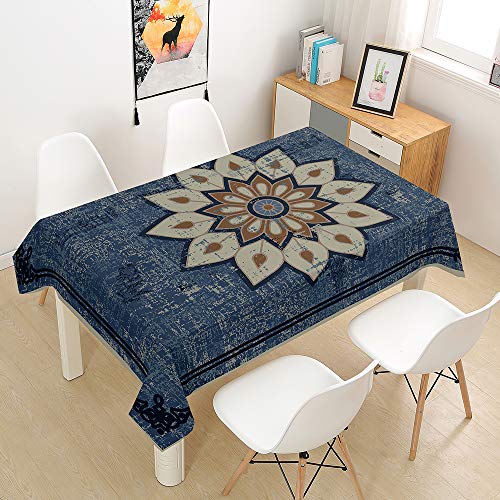 Mateju Tischdecke Abwaschbar, Vintage Mandala-Stil Böhmen Furnily Rechteck Dekoration Wasserdicht Fleckschutz Ölfest Polyester, Pflegeleicht Garten Deko Mehrzweck Farbe & Größe Wählbar (90x90cm,2) von Meiju