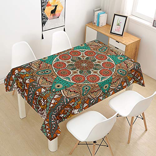 Mateju Tischdecke Abwaschbar, Vintage Mandala-Stil Böhmen Furnily Rechteck Dekoration Wasserdicht Fleckschutz Ölfest Polyester, Pflegeleicht Garten Deko Mehrzweck Farbe & Größe Wählbar (90x90cm,7) von Meiju