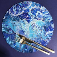 Blauer Schmetterling Runde Tischset - Blau Marineblau & Preußisch Esszimmer Dekor Tischsets Melamin von MeikieDesigns