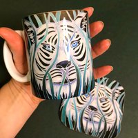 Weiße Tiger Kunst Tasse & Untersetzer Box Set - Oder Nur Küche Keramik Kaffeetasse Geschenk Für Liebhaber von MeikieDesigns