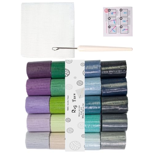 Acrylgarn-Set mit Hakenwerkzeug und 50 x 50 cm Masche für Teppichherstellung, Anfängerbedarf, Acryl-Stickgarn-Set, 20 Farben Acrylgarn-Set mit Hakenwerkzeug und 50 x 50 cm Masche für Teppichherstellung, Anfängerbedarf, Acryl-Stickgarn-Set, 20 Farben von Meiliyizu