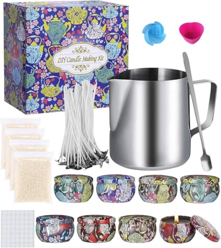 Candle DIY Making Kit, Candle Beginners DIY-Set, Starter-Set mit Kerzendosen Krug Kerze Dochte, Bienenwachs, Dochte Halter, Löffel, Wick Aufkleber (DIY1) von Meilo
