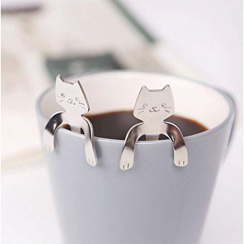 4 Pcs Katze Kaffee Löffel Set, Edelstahl Kätzchen Hängendes Design Teelöffel Dessertlöffel für Wasser Tee Milch Kaffee Dessert Drink Mischen Milchshake,zum Aufhängen Tasse Löffel Küche Gadget von Mein HERZ