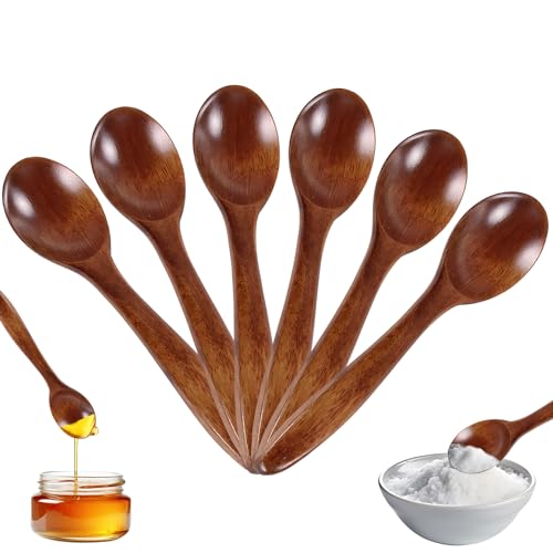 6 Stück Natur Holzlöffel, Umweltfreundlicher Holzlöffel, BPA Frei, Holzlöffel Bambus Löffel Küche Retro Honig Marmelade Löffel Kind Teelöffel Suppe Löffel Lange Griff Geschirr (14cm, Brown) von Mein HERZ