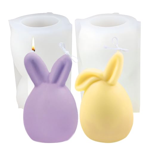 Kerzenform Silikon,2 Stück Ostern Kaninchen Silikonform,3D Osterhase Kerzenformen Kaninchen mit aufgerichteten und gefalteten Backform Ohren Hase für Tortendeko,Schokolade Seife,Sojawachs Kerzen von Mein HERZ