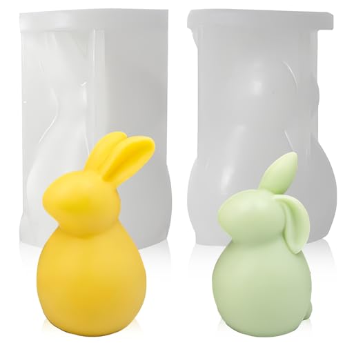 Ostern Kaninchen Silikonform,2 Stück Kerzenform Silikon,3D Osterhase Kerzenformen Kaninchen mit aufgerichteten und Gefalteten Ohren Hase DIY Silikonform für Kerzen OrnamenteTortendeko Seife von Mein HERZ