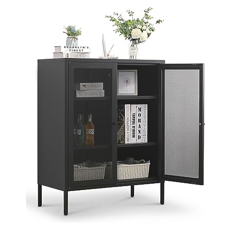 Highboard Mesh aus Metall und Mesh Gitter Türen Schwarz, Kommode im Industrial Style, Möbel für Wohnzimmer, Flur, Esszimmer, Schlafzimmer, Büro, LxBxH 80x40x100 cm von Mein-Regal