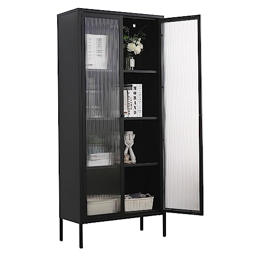 Mein-Regal Glasvitrine - Vitrine Glasgow Schrank Modern Wohnzimmer Möbel Industrial Style - Metall Vitrinenschrank in Schwarz Türen und Einlegeböden - Mehrzweckschrank 180x80x35 cm (Black) von Mein-Regal