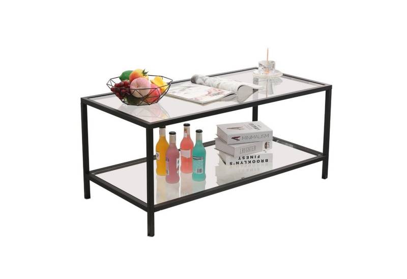 Mein-Regal Wohnzimmertisch GLASGOW, Schwarz, Wohnzimmertisch Metallgestell Couchtisch mit zwei Glasplatten von Mein-Regal