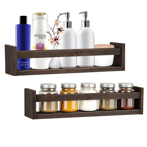Stillvolles Hängeregal Alma 2-TLG. Set Holz Rustikal Schweberegal Dunkelbraun je 42 x 12 x 10 cm Dekoregal | Wandregal in natürlicher Holzoptik von Mein-Regal