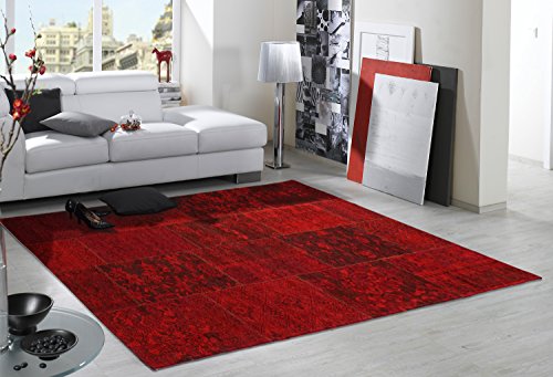 DALLIANCE ALLOVER Vintage Patchwork Velour Teppich in dk.rot, Größe: 40x60 cm von Mein Teppichmarkt Teppichträume werden wahr!