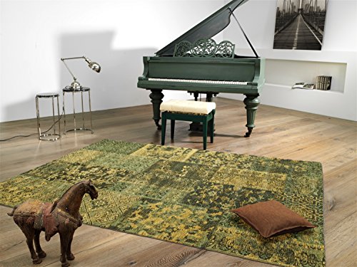 DALLIANCE ALLOVER Vintage Patchwork Velour Teppich in grün, Größe:80x150 cm von Mein Teppichmarkt Teppichträume werden wahr!