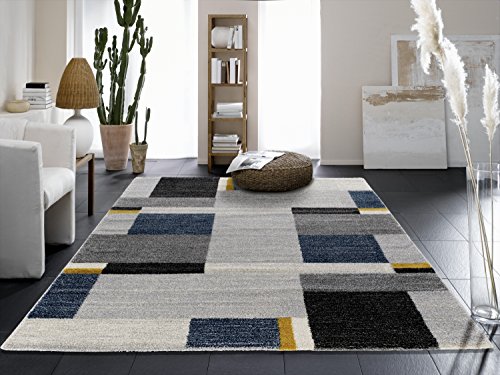 LORD KERNEL moderner Designer Teppich Öko-Tex in grau-mix-blau, Größe: 80x150 cm von Mein Teppichmarkt Teppichträume werden wahr!