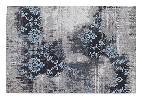 REAL ROSE Vintage Patchwork Velour Teppich in grau-blau, Größe: 40x60 cm von Mein Teppichmarkt Teppichträume werden wahr!