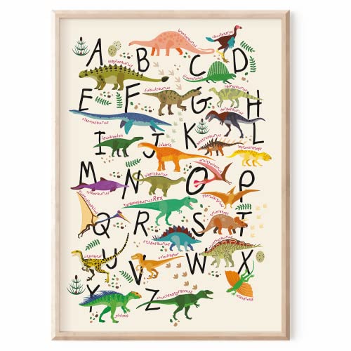 MeinBaby123® ABC Dino Poster Kinderzimmer DIN A2 | Dinosaurier Poster Alphabet Lernposter | Bilder Kinderzimmer für Jungen | Dino Deko Bilder Kinderzimmer (Dino ABC Poster - 2) von MeinBaby123