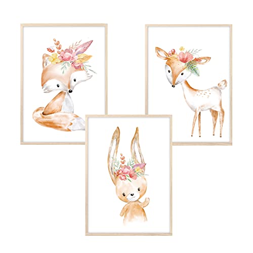 MeinBaby123® Bilder Kinderzimmer | 3er Set DIN A4 Poster Set | Indianer-Tiere Boho Wandbilder | Deko Bilder Kinderzimmer | Babyzimmer Deko | Wandposter Premium (Tiere Boho - Set 5) von MeinBaby123